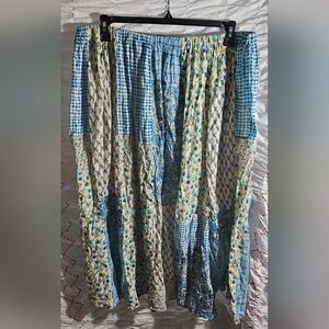 Chic Patchwork A-Line Skirt in Blue and Cream